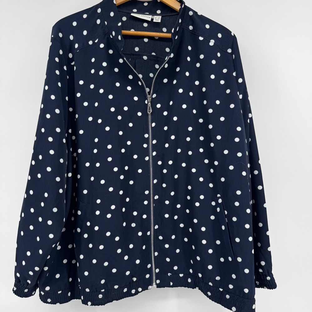 Susan Graver Navy Blue Polka Dot Zip Front Jacket Plus Size 3X Bomber Style Chic